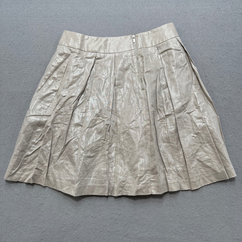 Banana Republic Mini Skirt Women's 2 Champagne Pleated Metallic Linen Blend Glam